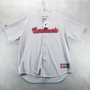 VTG St Louis Cardinals Jersey Mens XL Gray Button Up Short Sleeve Majestic